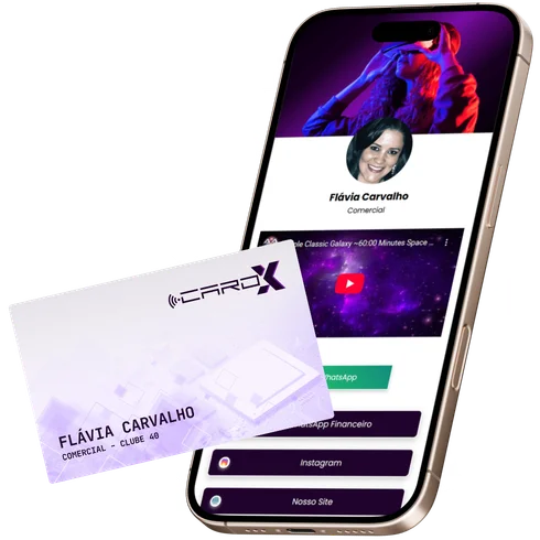 Cartão de visita digital NFC CardX com perfil editável no celular