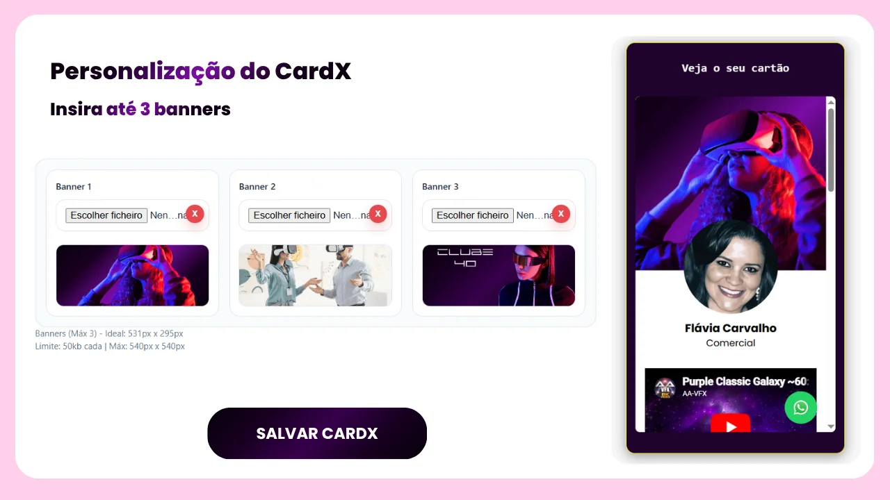 Prévia da edição do banner no sistema CardX