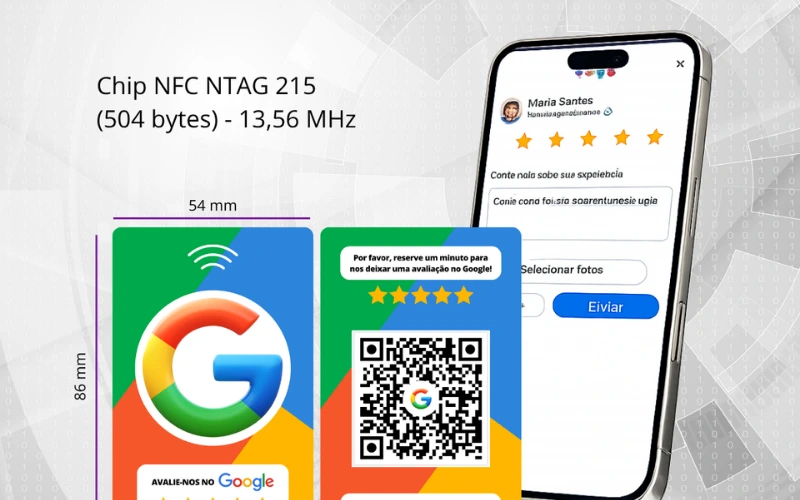 Cartão NFC sendo configurado para avaliações Google
