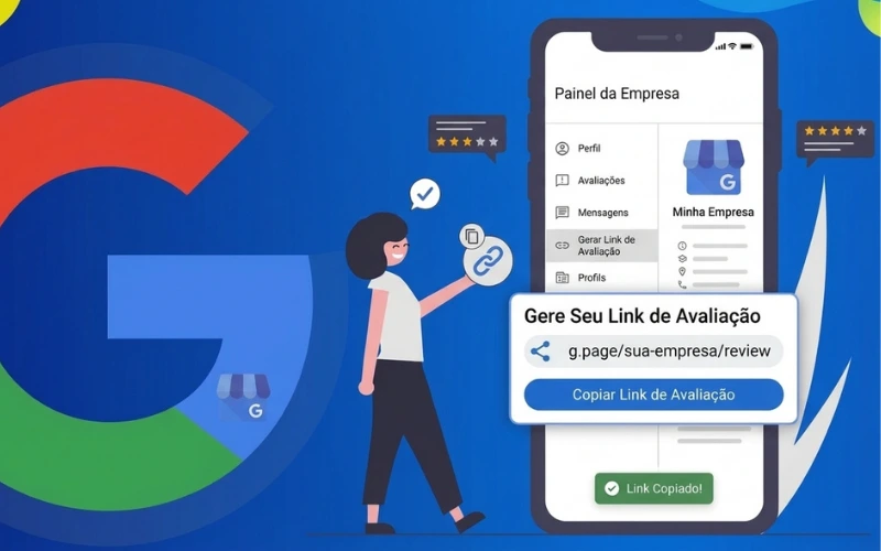 Tela do Google Meu Negócio mostrando onde gerar o link de avaliação