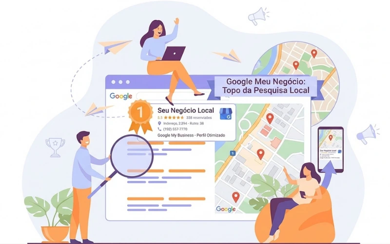 Google Maps mostrando o Local Pack com 3 negócios no topo da pesquisa local