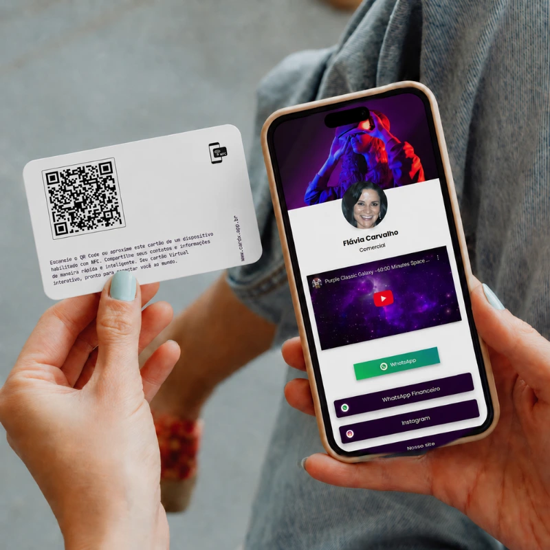 QR Code no cartão NFC abrindo perfil digital no iPhone